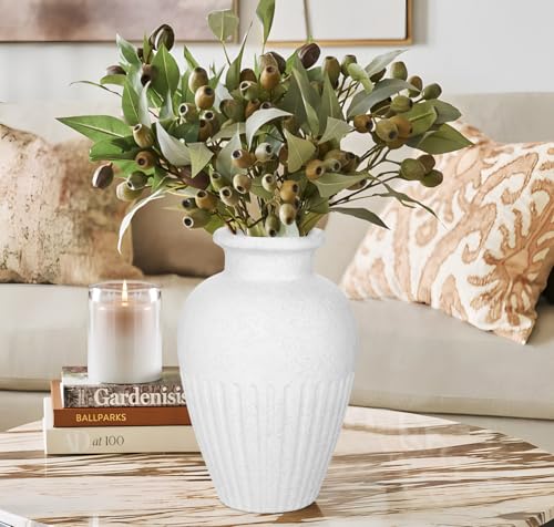 Rustic Ceramic Vase 11 Inch Farmhouse Pottery Clay Vase Distressed Flower Vases for Boho Home Decor Living Room Enterway Shelf Decor Pampas Grass - White - color: 11 Inch White