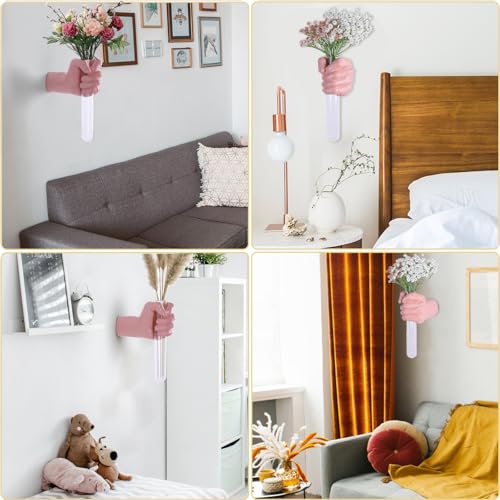Pink Wall Sculpture,Wall Art Bedoroom,Hand Vase,Funky Flower Vase Decorations,Unique Wall Statue,Home Decor Art - color: Pink