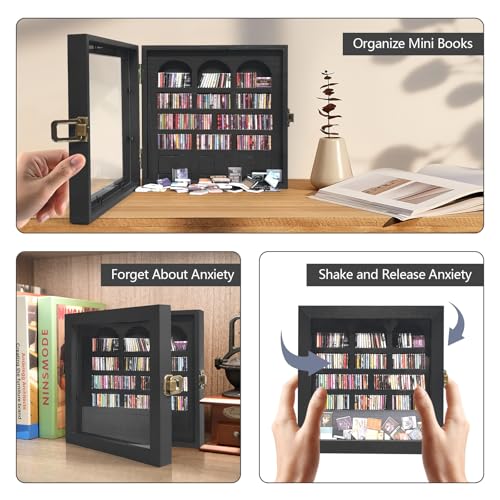 Anxiety Bookshelf – Mini Books Display for Stress Relief and Fun Decor, Perfect Decorative Miniature Library for Book Lovers, Ideal for Home Decor, Office Décor, and Thoughtful Gift - Black - color: Black
