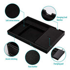 Valet Tray, Built in Wireless Charging Pad, Nightstand Organizer, Dresser Organizer, Mens Jewelry Box, Valet Charging Station, Faux Leather Valet Tray for Men and Women, (Black) - color: Black