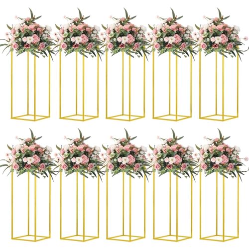 23.6inch 10 pcs Column Vases Gold Centerpieces for Table Metal Flower Stand Gold Wedding Centerpieces for Tables Party Floral Stands for Flowers - size: 23.62 Inches - 10 pcs