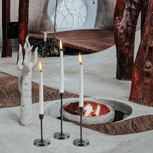 Flameless White Taper Candles Flickering, Flameless White Taper Candles Flickering with Black Metal Candle Holder 3pack Candlestick Holders, for Bathroom,… - size: 3pack taper's