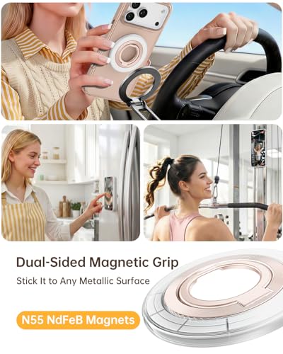 SYNCWIRE Magnetic Phone Ring Holder for MagSafe, 360° Rotation Cell Phone Grip Stand Finger Ring Kickstand Two-Sided Magnet Compatible with iPhone 17 Pro Max 16 15 14 13 12 MagSafe Accessories - color: Single Ring-1PCS-Pearl Gold