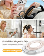 SYNCWIRE Magnetic Phone Ring Holder for MagSafe, 360° Rotation Cell Phone Grip Stand Finger Ring Kickstand Two-Sided Magnet Compatible with iPhone 17 Pro Max 16 15 14 13 12 MagSafe Accessories - color: Single Ring-1PCS-Pearl Gold