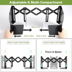 2PCS Heavy Duty Metal Bookends, Adjustable Book Organizer for Shelves & Desk with Non-Slip Pads, 3 Compartments, Extends up to 19 inches, Office & Home Use (Black)
