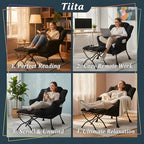 Tiita Lazy Chair with Ottoman, Black Modern Large Accent Chair, Comfy Leisure Sofa Armchair with Ottoman, Reading Chair with Footrest for Bedroom, Living Room, Dorm Rooms, Black - color: Peach Skin Black