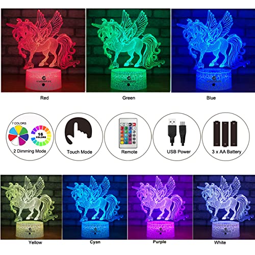 Easuntec Unicorn Night Lights for Kids with Remote & Smart Touch - 7 Colors + 16 Colors Changing, Dimmable Unicorn Toys for 1-8 Year Old Girls