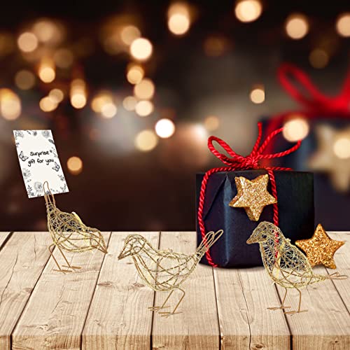 Artisan Bird Statues Trio - Christmas Ornament - Table Decor Handmade Gold-Wire Woven - Modern Farmhouse Shelf Decor with Hanging Chain, Multi-Pose Metal Bird Figurines for Home Office - color: Gold