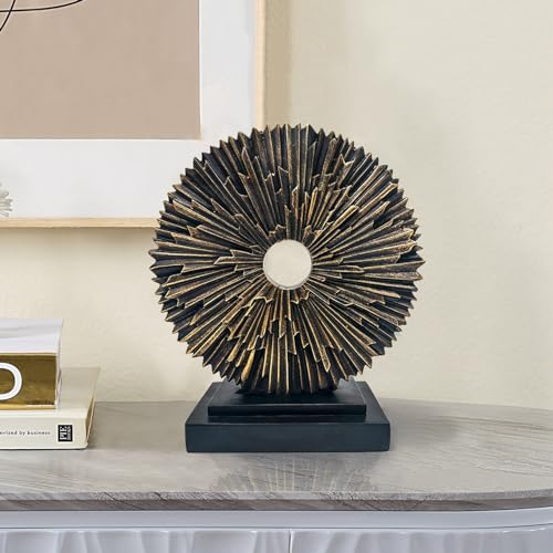 Abstract Statue for Home Decor,Office Desk Sculpture for Men,Creative Round Line Ornament for Bookshelf,Modern Decorative Sculpture,Bedroom,Livngroom,Table(Black) - color: Copper, size: Round Statue
