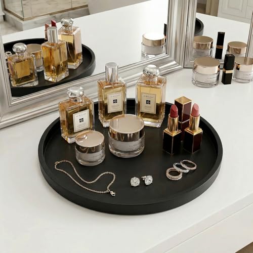 Round Tray Silicone Black, 10.6 Inch Bathroom Tray Countertop Decor, Vanity Trays for Bathroom Organizers, Waterproof Bathroom Tray for Counter, Decorative Coffee Table Tray - color: Black, size: 10.6