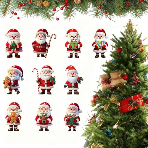 10 Pcs Cute Christmas Hanging Ornaments, 2D Santa Claus with Gifts and Candy Cane Xmas Decor Elements, Hanging Ornaments for Christmas Tree Xmas Holiday Party Decoration & Festive Gift - color: Style 4