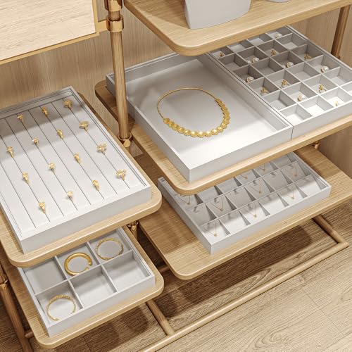 Oirlv Premium White Leather Stackable Jewelry Tray Ring Holder Organizer Showcase Ring Earring Display - color: White, size: Ring Tray