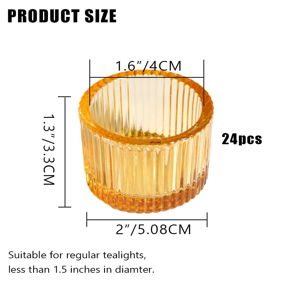 Clear Tealight Candle Holder Set of 24,Glass Votive Candle Holders, Decorative Round Ribbed Candle Holders for Home Decor (Champagne) - color: Champagne