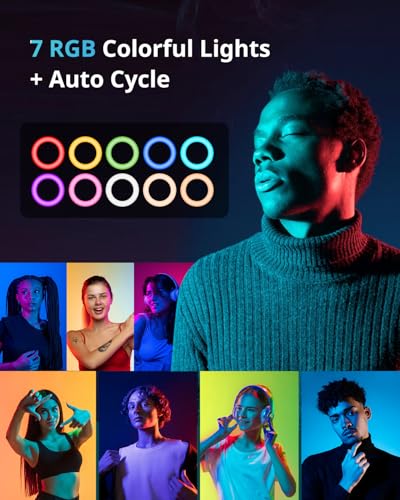 UBeesize 12'' LED RGB Ring Light with 62'' Tripod Stand, Selfie Ring Light for Video Recording, Live Streaming, TikTok & YouTube, Compatible with iPhone & Android - color: Black RGB, size: 12-in