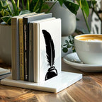 Peacoblue Metal Bookends for Shelves, Modern Decorative Heavy Duty Study Book Support Stoppers for Office, Desk, Shelf, Room 5.3"x4.3"x7.9" Cast Iron Tall Bookends, 1 Pair (Quill Pen and Candlestick) - style: Quill Pen and Candlestick