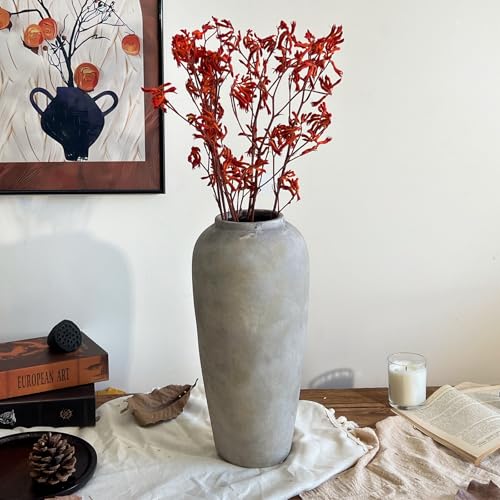15 Inch Farmhouse Ceramic Rustic Vase, White Grey Flower Vases for Centerpieces & Home Decor, Handmade Pottery Vases for Living Room, Bedroom & Wedding Decor, Vintage Ceramic Vase for Gifts - color: White Gray, size: Large