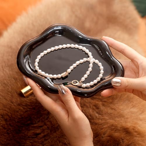 Jewelry Dish Trinket Tray for Women, Ring Dish Holder, Unique Cloud Shape Ceramic Plate Cute Things Vanity Aesthetic Room Decor Mother's Day Birthday (Balck) - color: Balck