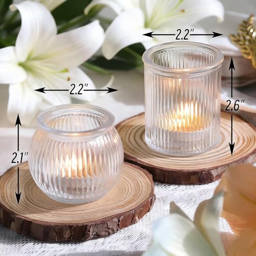 NITIME 12pcs Assorted Votive Candle Holders for Wedding Decor, Clear Ribbed Tea Lights Candle Holder, Glass Candle Holder for Table Centerpiece, Party and Holiday Decorations - color: Clear