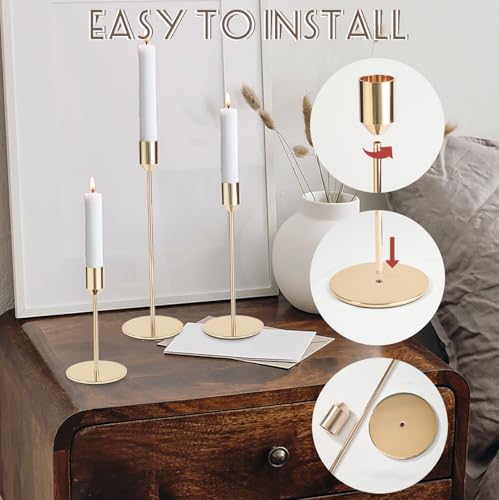 Gold Candlestick Holders Bulk,Taper Candle Holder for Candlesticks Gold Brass Vintage Candle Stick Candle Holder Decorative Candle Holders for Wedding Home Party Table Decor (Set of 27) - size: 27 pcs