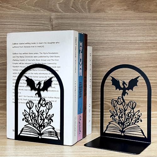 Book Ends, Bookends, Book Ends for Shelves, 1 Pair Non Skid Metal Book Divider Decorative Holder, Abstract Art Desgin Book Stopper Supports for Office, Home (Dragon A) - color: Dragon a