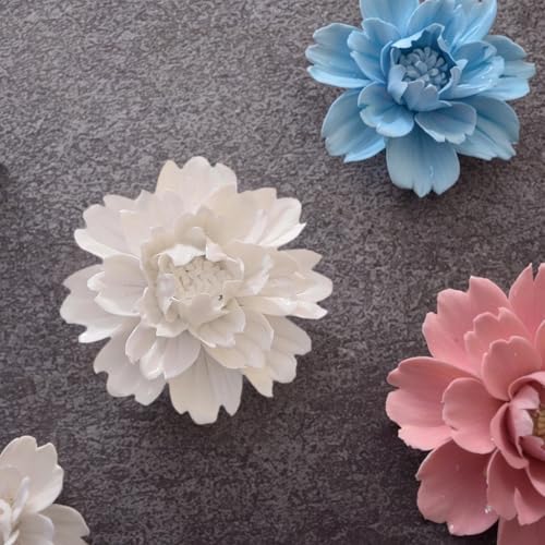 CEUYGT Ceramic Flowers For Walls 3D Wall Hanging Decor White Peony 2.8" - color: White, size: 2.8 inches