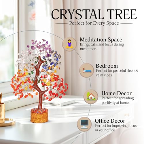 YATSKIA 7 Chakra Crystal Tree of Life, Gemstones and Crystals, Crystals Home Office Decor, Birthday Gifts for Women - color: Seven Chakra (Silver Wire)