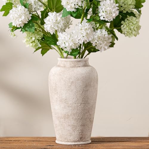 Ceramic Large Flower Vase, Tall White Rustic Vase Farmhouse Decorative Vase Floral Pottery Vases for Home Decor Table Living Room Entryway Mantel Bedroom Bathroom Kitchen - 11 Inch Rustic White - color: 11"h - Rustic White