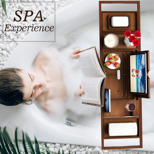 Premium Bathtub Tray Caddy - Bath Table Tray for Bathtub - Bath Tub Tray Table for Bathtub, Expandable Size, Fits Most Bath Tubs - color: Vintage Brown