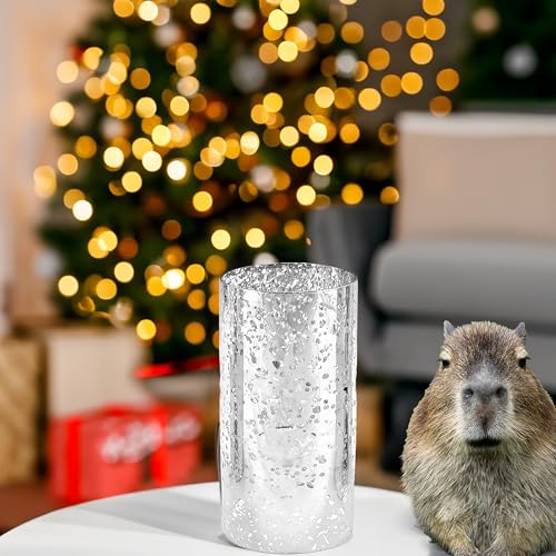 WGVI Hurricane Candle Holder Sleeve, W: 5", Ht: 8", Silver Speckled Glass Cylinder Open Both Ends, Chimney Tube Shade, 1 Piece - size: 5x8"H