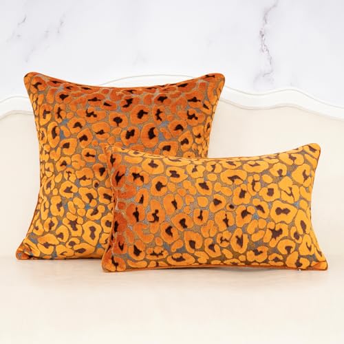Alerfa Orange Floral Throw Pillow Cover 20 x 20 Inch Cut Velvet Sqaure Luxury Decorative Pillow Cover for Couch Living Room Bedroom - color: Orange, size: 20" x 20" (Pack of 1)