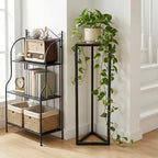 MyGift 36 Inch Tall Plant Stand Indoor - Modern Triangular Corner Plant Stand, Large Torched Wood and Black Metal Frame Plant Pot Pedestal Holder