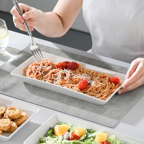 MALACASA Serving Platters Set of 4, Ceramic Serving Platters and Trays for Serving Food, Rectangular Serving Trays for Party, Large Serving Plates, Party Serving Trays and Platters - 12 Inch, White - size: 12 Inch