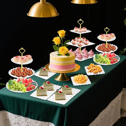 Lazycorner 10 Pcs Dessert Table Display Stands Set , with 6 Pcs 3-Tier Cupcake Stand & 4 Pcs Food Serving Tray - Cookie Tray Rack Serving Tray Cake Display Tower for Wedding Baby Shower Tea Party