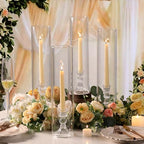 6 Set Hurricane Glass Candle Holders for Taper Candles, Vertical Striped Candlestick Holders with Windproof Glass Tubes 13.4" H for Wedding, Dinner Table Centerpieces, Festival and Party Decor - size: 3.3"D-13.4"H -6pcs+6pcs Striped Candlestick Holder