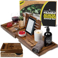 Temple Spring Foldable Bathtub Tray, Unique Design Selfcare Bathroom Caddy, Acacia Spa Bathroom Tray, Wooden Bathtub Accessories, Wedding Gift/Birthday Gift/New Home Bath Table – Not Teak - color: Foldable Acacia