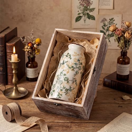 Vintage Ceramic Flower Vase Chinoiserie Antique Floral Vase Rustic Boho Farmhouse Decor for Home Table Bookshelf Aesthetic Centerpiece Gift(Vintage Green)