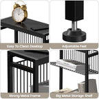 End Table for Small Space, 3-Tier Narrow Side Table with Magazine Holder, Nightstand, Skinny Snack Couch Table in Living Room, Bedroom Study and Balcony (Black) - color: Black