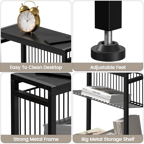 End Table Set of 2 for Small Space, 3-Tier Narrow Side Table with Magazine Holder,Slim Nightstand, Skinny Snack Couch Table in Living Room, Bedroom Study and Balcony (Black) - color: Black-2pcs