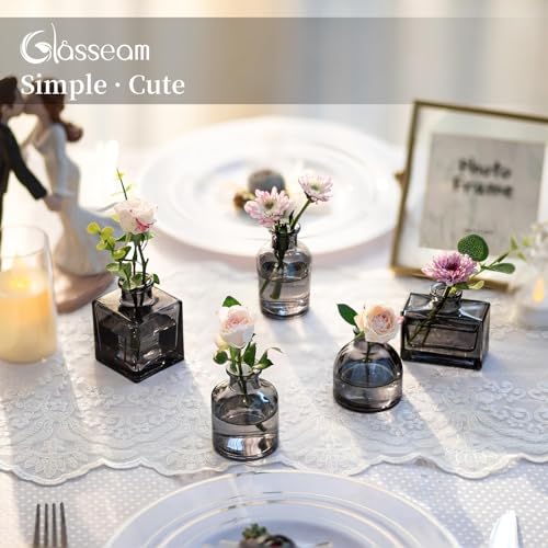 Glasseam Bud Flower Vases in Bulk: 40 Glass Cute Small Vases for Centerpieces Vintage Mini Wedding Birthday Party Table Centerpieces Tiny Baby Shower Dining Room Decoration Black Grey - color: Black Grey
