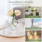 DomeStar 16PCS Glass Bud Vases for Flowers, 3.8inch Small Flower Vase in Bulk Clear Mini Ribbed Vases for Centerpieces Suitable for Modern Wedding Reception Baby Shower Table Decorations