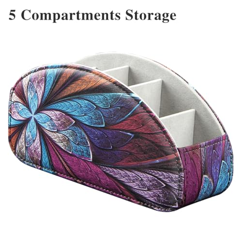 Remote Control Holder PU Leather TV Remote Caddy for Table 5 Compartments Nightstand Organizer for Bedroom Accessories/Bedside Remotes/Media Controllers/Office Supplies Decorations for Living Room - color: Fractal Flower, size: Small