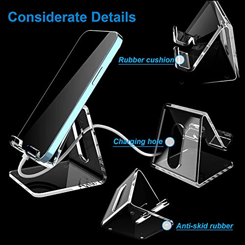 Crpich Acrylic Cell Phone Stand, Portable Clear Phone Stand for Desk, Compatible with Phone16 15 14 13 Pro Max Mini 12 11 Plus SE, Switch, Android Smartphone, Pad, Tablet, Desk Accessories - color: 1-Clear, size: 1 Pack