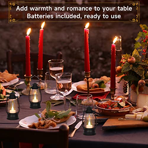 12Pcs Mini Lantern for Cowboy Halloween Christmas Wedding, Black 6" Candle Lantern with Flickering LED for Camping Western Party Decorations, Table Centerpiece, Hanging Lamp Ornaments Bulk - color: Black-12pcs