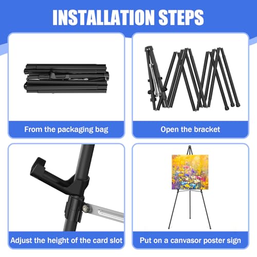 Easel Stand for Sign,63" Portable Metal Easel Stand for Wedding Sign,Adjustable Folding Art Easel for Display with Portable Bags(Black,4 Pack) - style: 4 pack