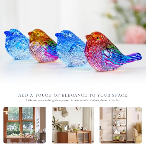 QFkris 3" Small Bird Statues Home Decor Accents 2 Pack Blown Glass Birds Decor for Tabletop, Office Desk, Living Room, Coffee Table, Shelf, Bookshelf (2 PCAK) - style: 2Pack Blue