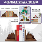 Decorably Dark Walnut Mountain Book Ends for Kids Books - 1 Set Non-Skid Wooden Mountain Bookends for Kids - Kid's Room, Nursery, Classroom