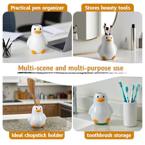 Mougigi Unique Duck Vase - Cute White Ceramic Handcrafted Piece with Round Modern Design, Funky Aesthetic Table Decor for Flowers/Accessories, Cool Animal Goose-Themed Art Vase Great for Decor Gifts - color: Fat Duck Vase