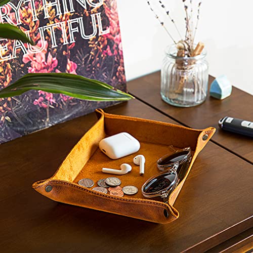 Londo Genuine Leather Tray Organizer - Practical Lightweight Water Resistant Computer Table Desk Storage Box for Wallets, Watches, Keys, Coins, Cell Phones and Office Equipment - color: Red