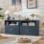 LEYAOYAO 31" Wide Fluted Nightstand with Charging Station, Oversized Extra Large 2 Drawers Night Stand,Blue Wood Bedside Table,Tall Bed Side End Tables,Modern Chest of Drawers Dressers for Bedroom - color: Blue, size: 2 Drawers
