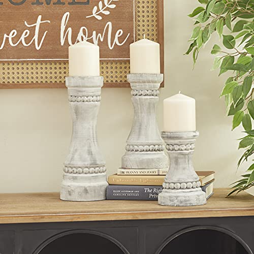 Deco 79 Wood Solid Candle Holder, Set of 3 12", 9", 7"H, Gray - color: Gray, size: S/3 12", 9", 7"H